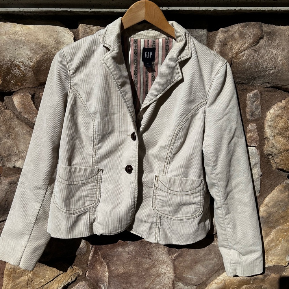 Gap Maternity Corduroy Button Up Blazer Jacket Small Ivory Lined Pockets Y2K